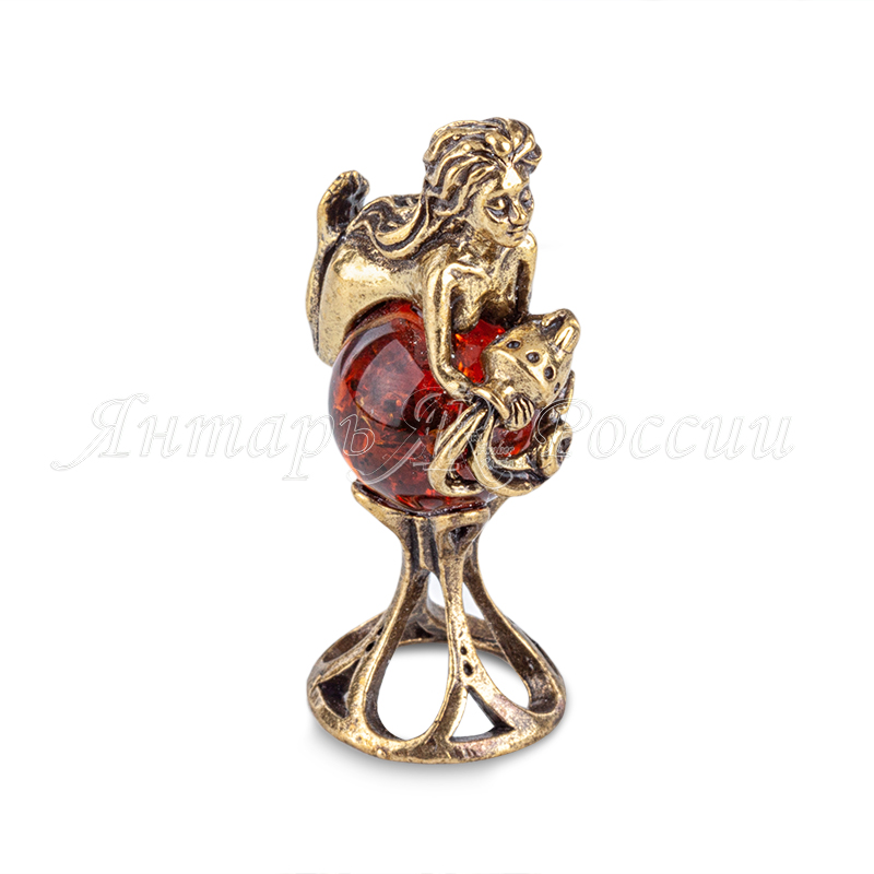 Водолей дев. на шаре (зн.зод.) Латунь, янтарь